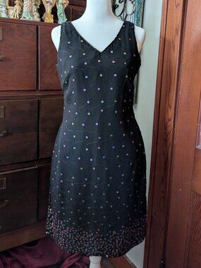 Vintage y2k black sequin knee length cocktail dress size small S Laurence Kazar